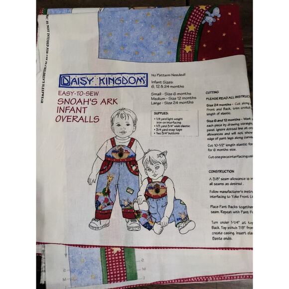 Snoahs Ark Daisy Kingdom Infant Overall Fabric Panel 6 12 24 Months Easy Cut Sew - Picture 8 of 8